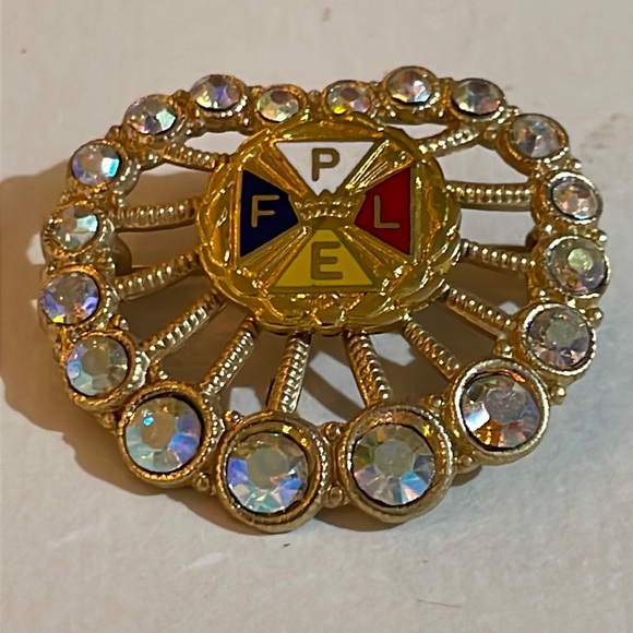 VINTAGE ENAMEL fraternity PIN/BROOCH W/ AB RHINESTONES GOLD TONE - Picture 1 of 6